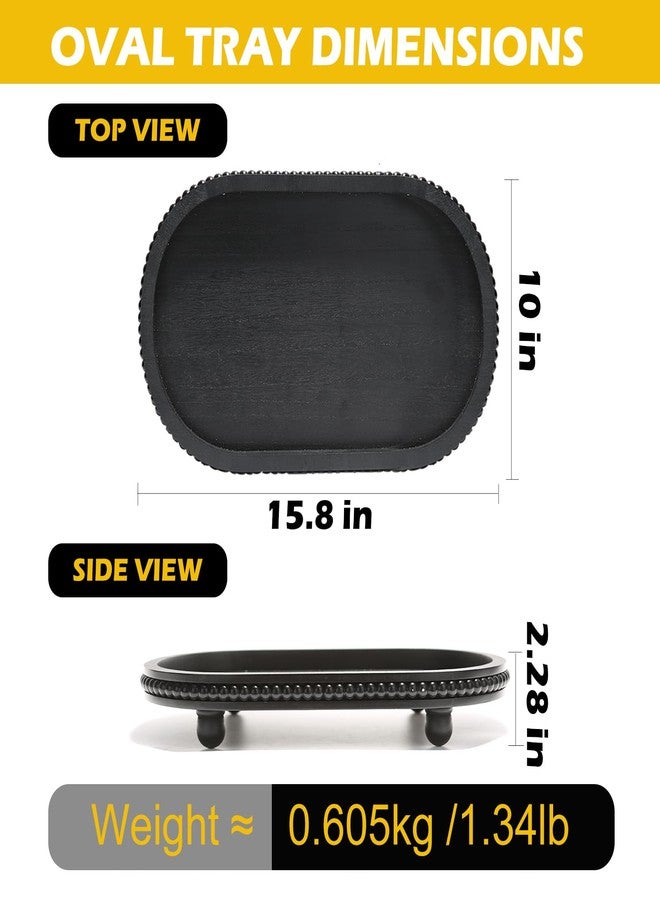 SYNCVIBE Wooden Decorative Tray for Home Decor, Beaded Black Oval Tray Decor for Coffee Table, Rustic Wood Serving Trays Farmhouse Centerpieces for Living Room Kitchen Counter (Black Oval) - Image 3
